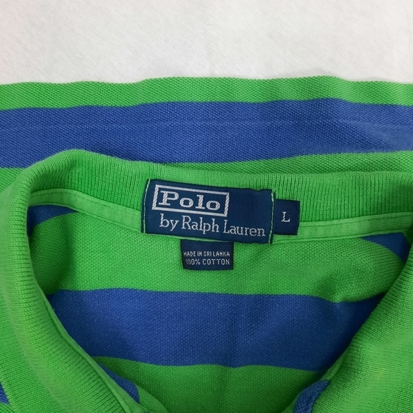 Polo Ralph Lauren Striped Blue and Green Polo Shirt Size Large Men's - Picture 6 of 6
